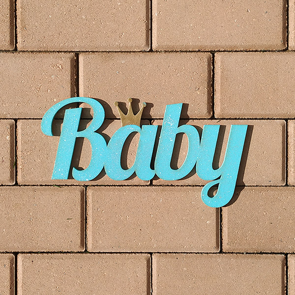 Деревянное слово Baby (30 см) (бирюзовый с блестками)
