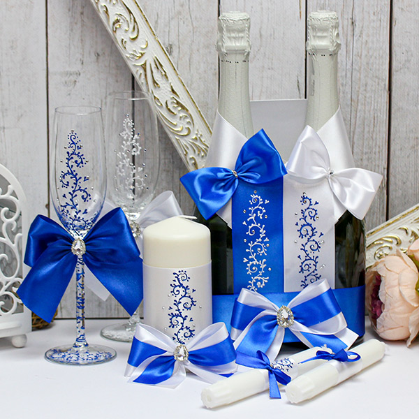 Комплект свадебных аксессуаров "Великолепная пара" (3) (белый/синий)