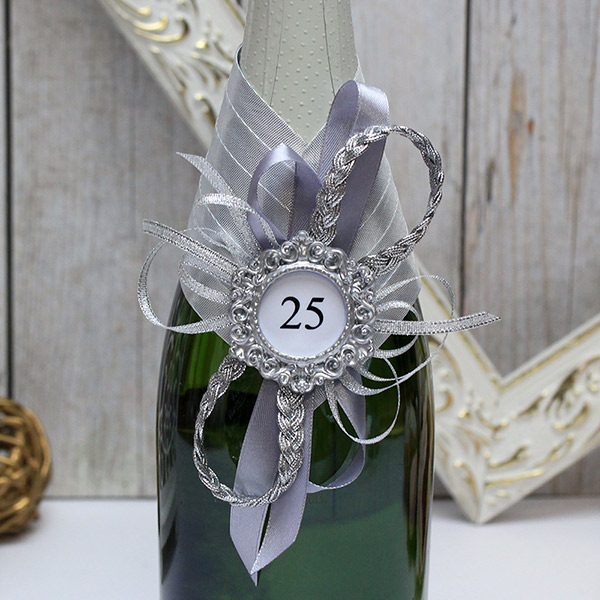 Декор на бутылку для серебряной свадьбы "25 лет"