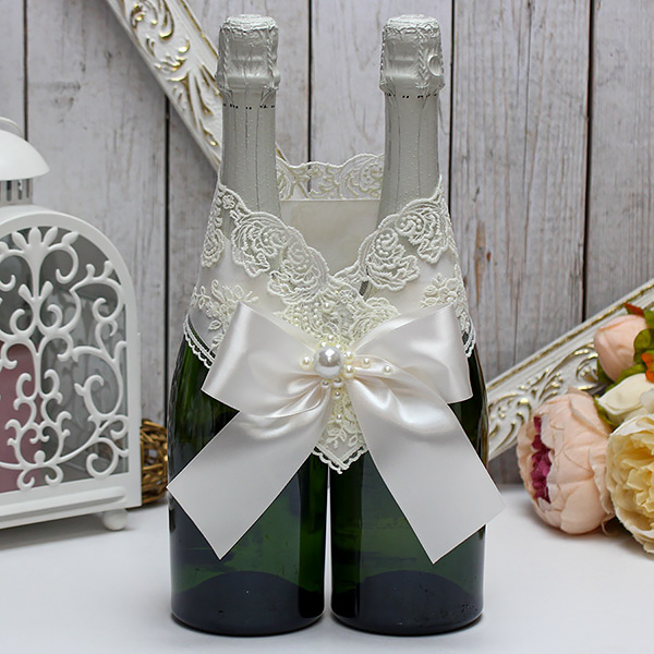 Украшение для свадебного шампанского Жемчужина NEW (айвори)