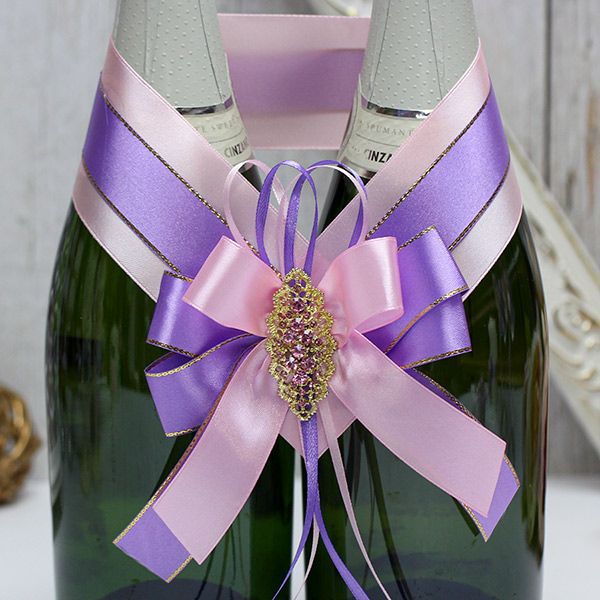 Свадебное украшение на шампанское "Поцелуй бабочки"