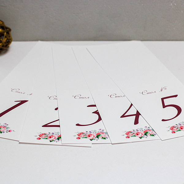 Набор карточек с номером стола "Роскошные цветы"(от 1 до 5)