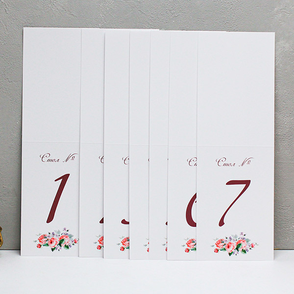 Набор карточек с номером стола "Роскошные цветы"(от 1 до 7)