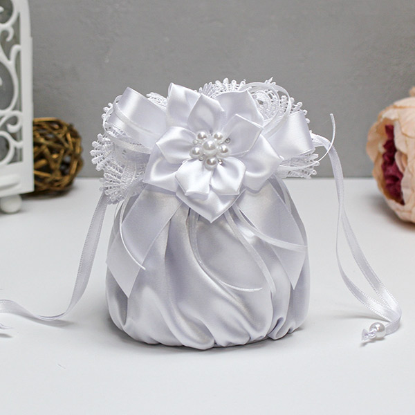Сумочка-мешочек для невесты "Нежные цветы-new"(белый)