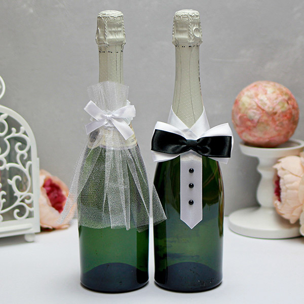 Декоративное украшение свадебных бутылок "Жених и Невеста" (2 шт) (черный)