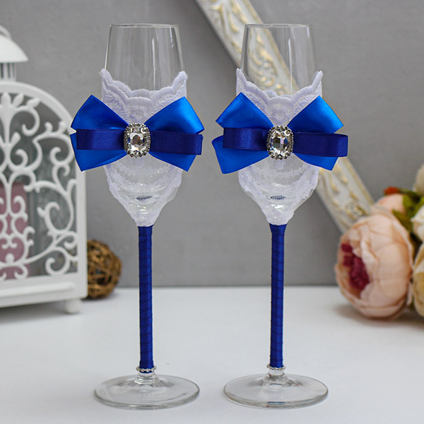 Синие свадебные бокалы ручной работы "Портофино" (2 шт; синий)