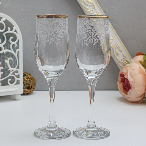 Свадебные бокалы для шампанского с узором-гравировкой (2 шт)