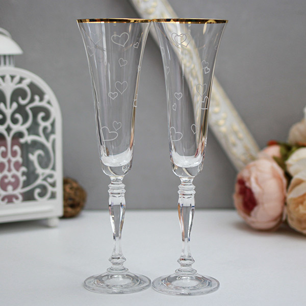 Свадебные бокалы для шампанского с гравировкой "Сердечки" (2 шт)