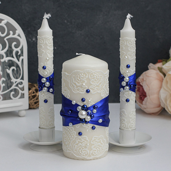 Свадебные свечи для молодоженов Жемчужина NEW (без подсвечников) (синий)