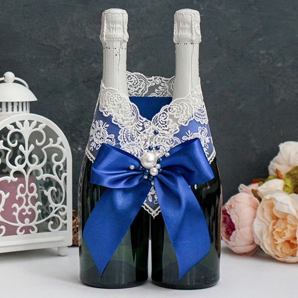 Украшение для свадебного шампанского Жемчужина NEW (синий)