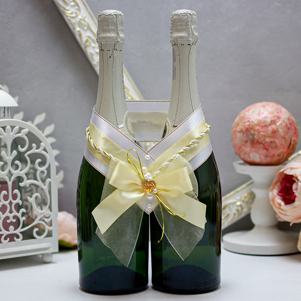 Свадебный декор для шампанского "Блаженство" (золотистый)