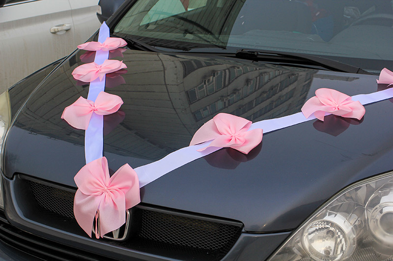 Свадебная лента на машину Миледи (белый/розовый)