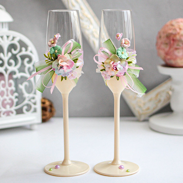 Свадебные бокалы ручной работы "Радужные цветы"