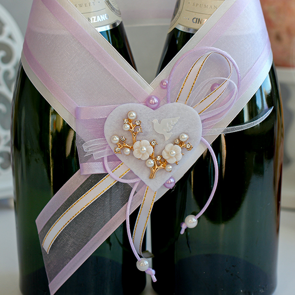 Украшение на свадебные бутылки "Цветущая сакура"