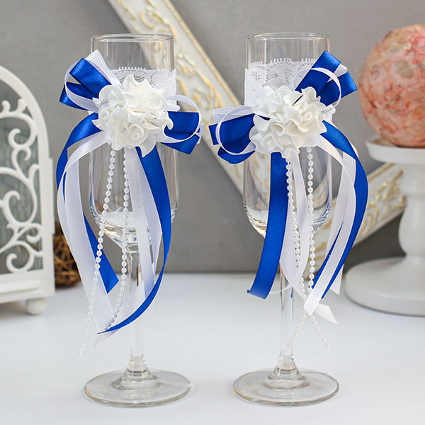 Свадебное украшение для бокалов Romantic (2 шт) (синий)