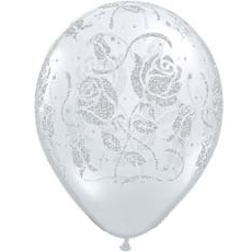 Свадебный шар с печатью серебристой крошкой  "Роза" (25 см, прозрачный)