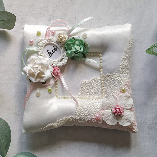 Свадебная подушка для колец Таинственный сад (розовый/мятный)