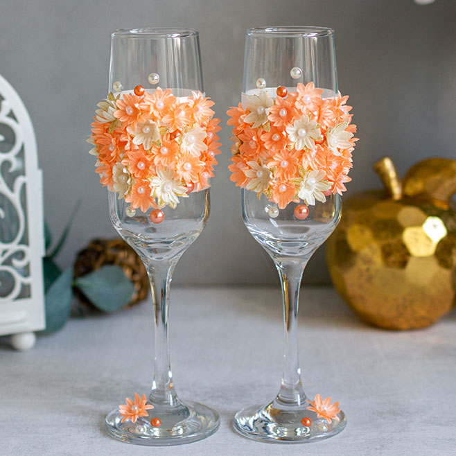 Свадебные бокалы "Соцветие" (2 шт) (персиковый)