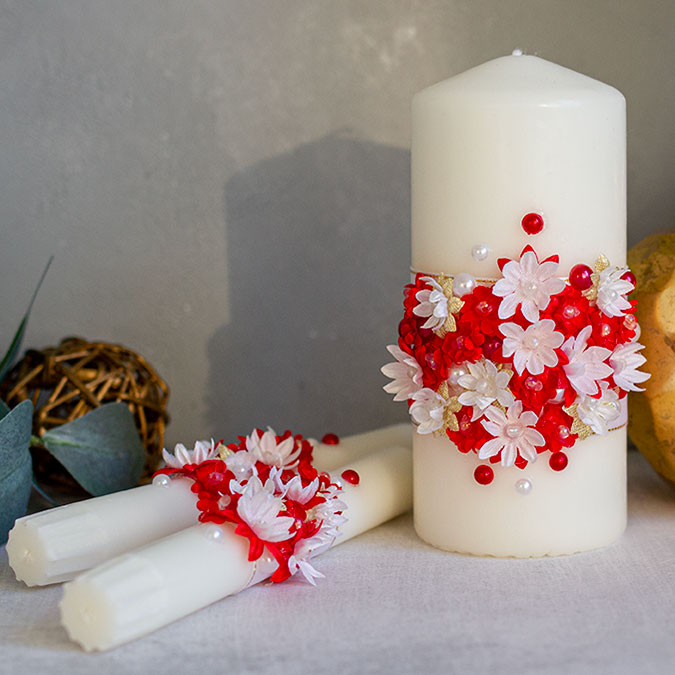 Свадебные свечи для молодоженов "Соцветие" (без подсвечников) (красный)