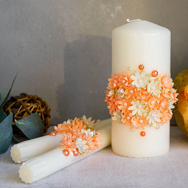 Свадебные свечи для молодоженов "Соцветие" (без подсвечников) (персиковый)