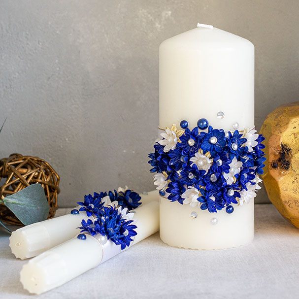 Свадебные свечи для молодоженов "Соцветие" (без подсвечников) (синий)