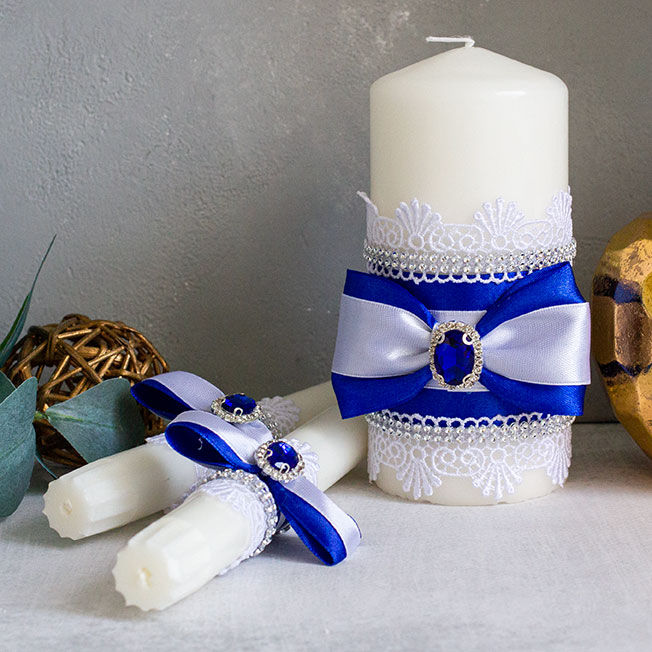 Свадебные свечи для молодоженов "Сияние любви" (без подсвечников) (синий)