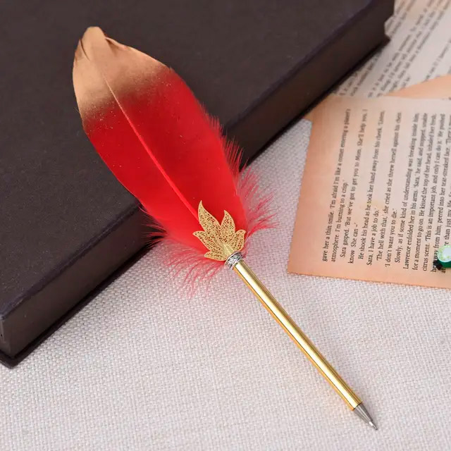 Шариковая ручка с пером (красная)