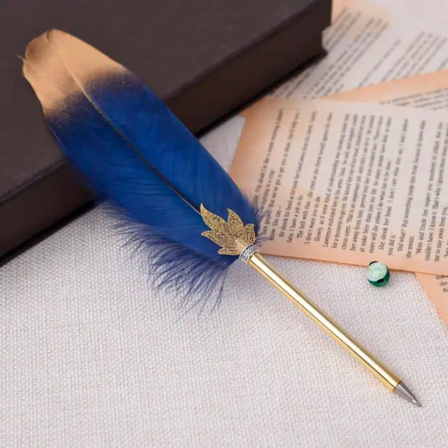 Шариковая ручка с пером (синяя)